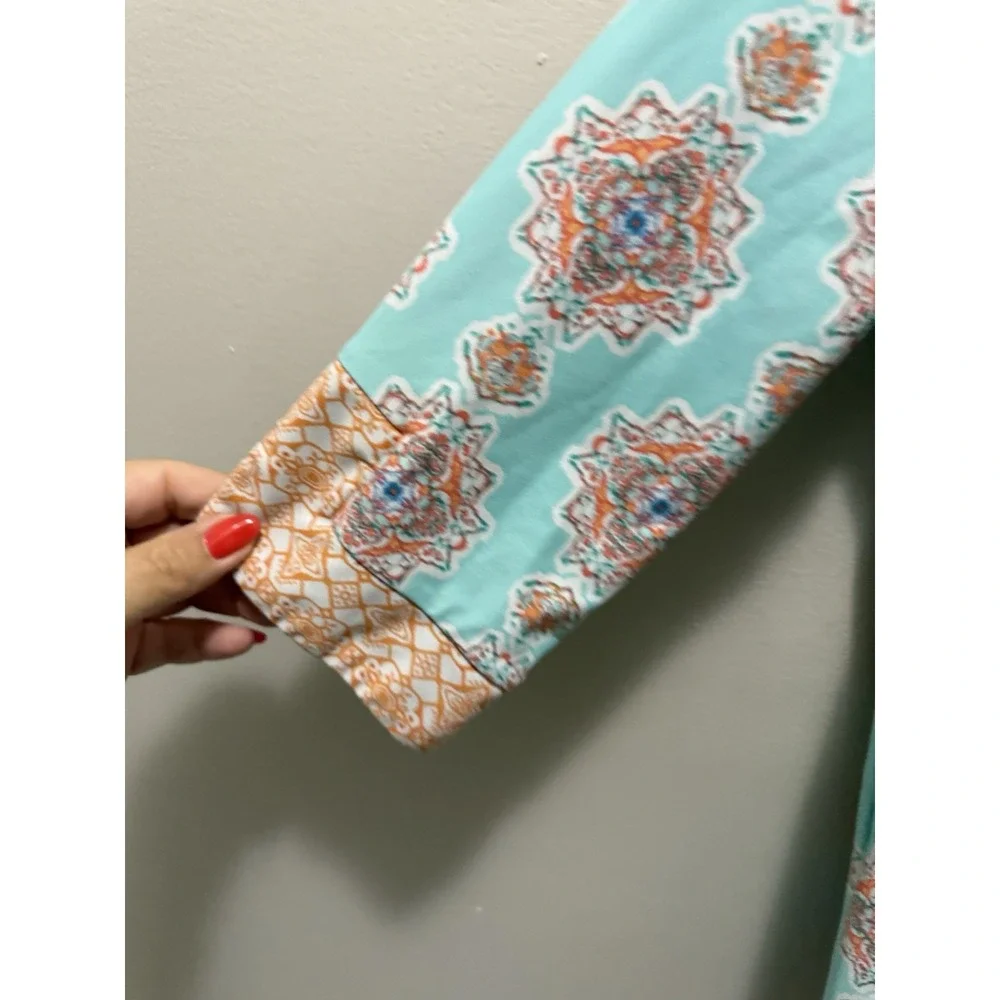 Cabana Life‎ Aqua & Orange Medallion Print Rashguard Tunic – Size 10 Girls